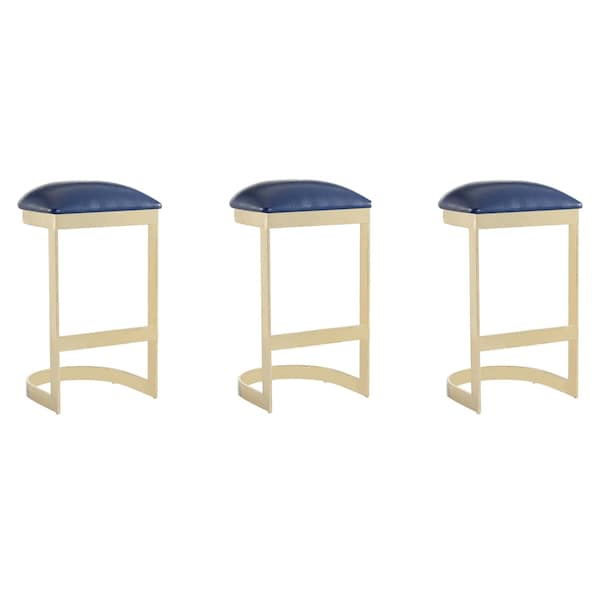 Manhattan Comfort Aura Bar Stool in Blue and Polished Brass, PK3 3-BS006-BL - main